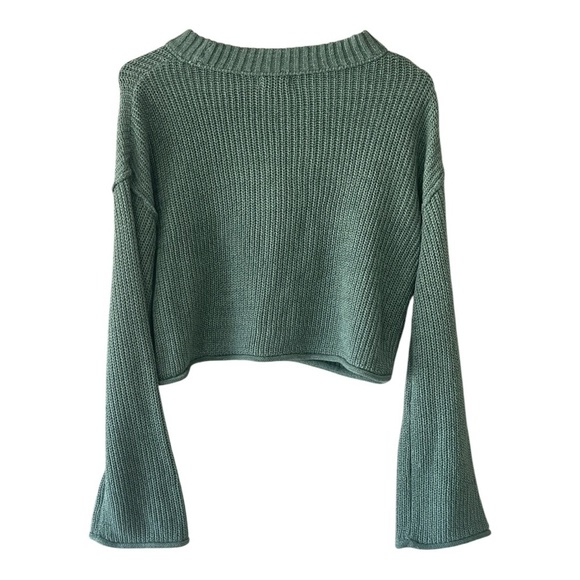 Sage Green Cropped Knit Crew Neck Sweater - Picture 10 of 10